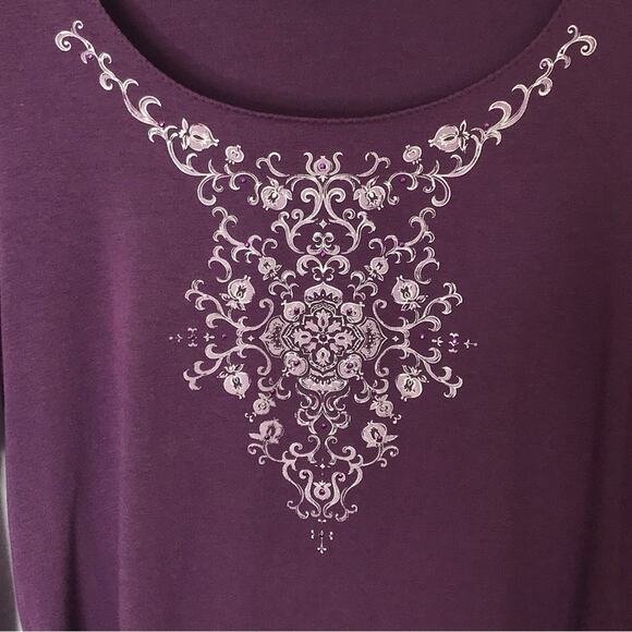 Talbots Purple & Silver Tee Shirt Paisley w/Rhinestone Round Neck - Picture 2 of 4